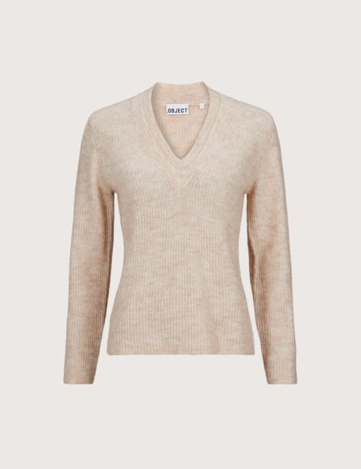 OBJECT Pull Femme Col V Agate Beige