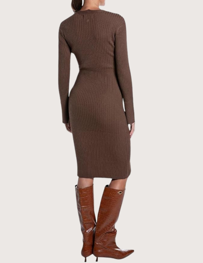 REPLAY Robe Longue en Maille Marron C014 - 2