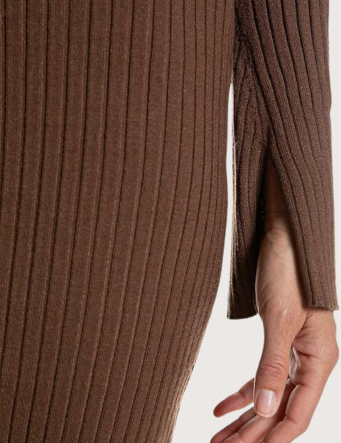 REPLAY Robe Longue en Maille Marron C014 - 4