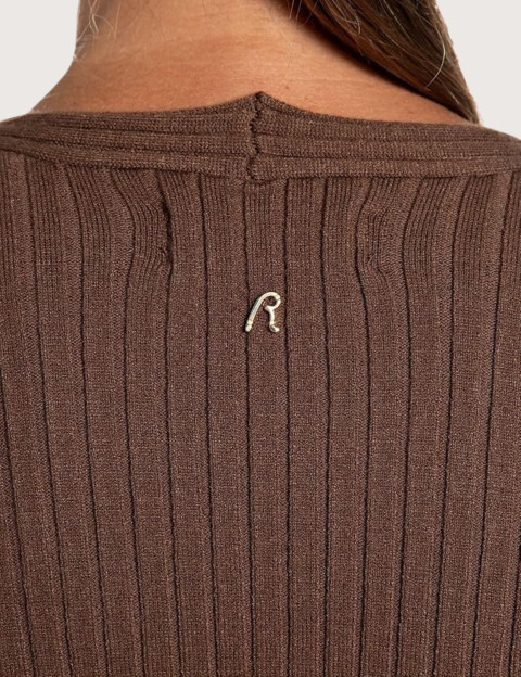 REPLAY Robe Longue en Maille Marron C014 - 5