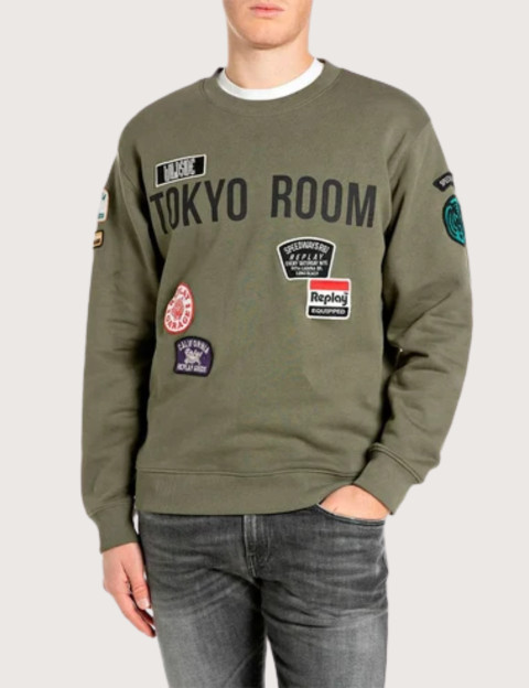 REPLAY Pull Homme Patchs Kaki C00G