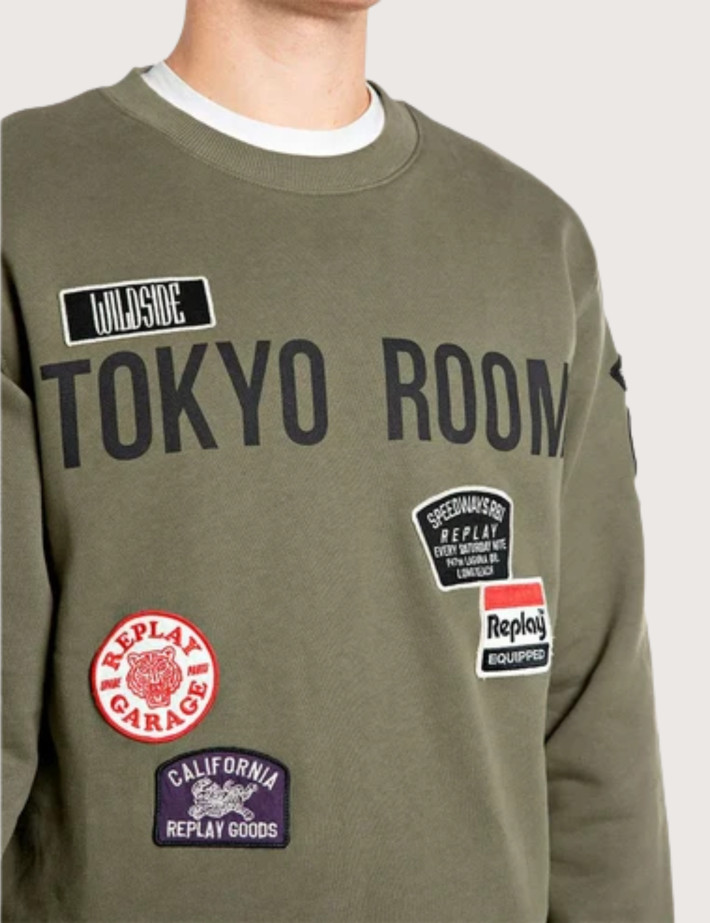 REPLAY Pull Homme Patchs Kaki C00G - 3