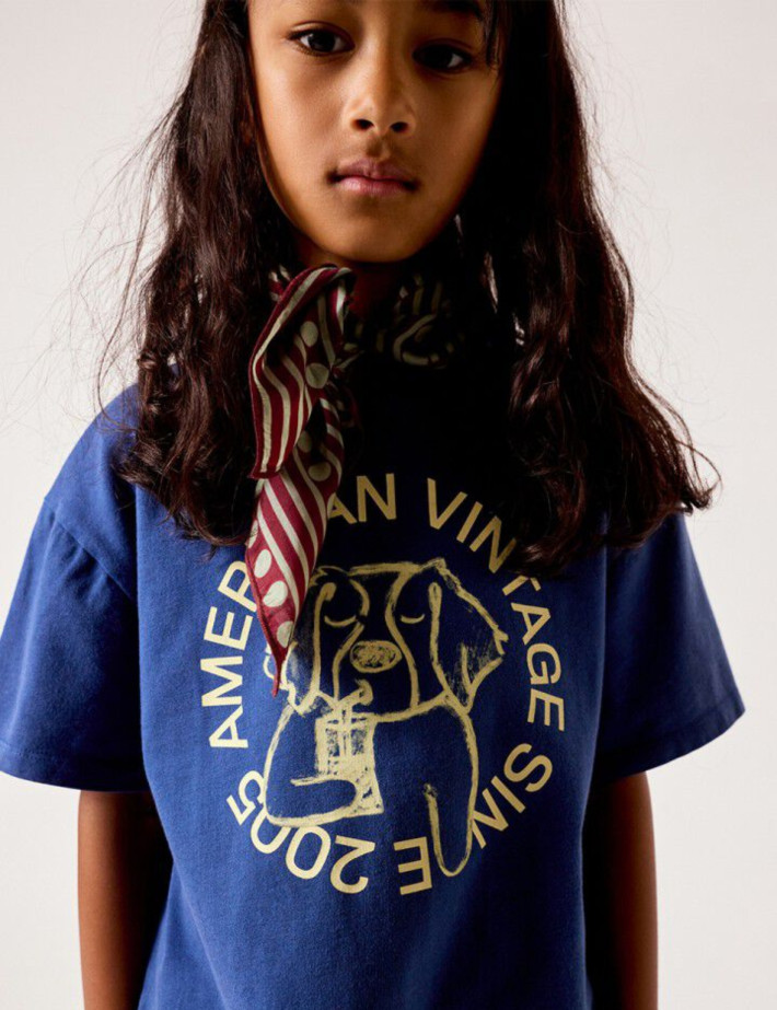 American Vintage T-Shirt Enfant Col Rond Imprimé Fizvalley Bleu Vintage - 5