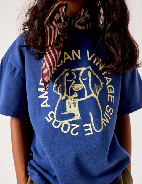 American Vintage T-Shirt Enfant Col Rond Imprimé Fizvalley Bleu Vintage - 7