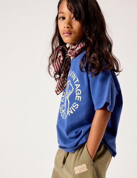 American Vintage T-Shirt Enfant Col Rond Imprimé Fizvalley Bleu Vintage - 9