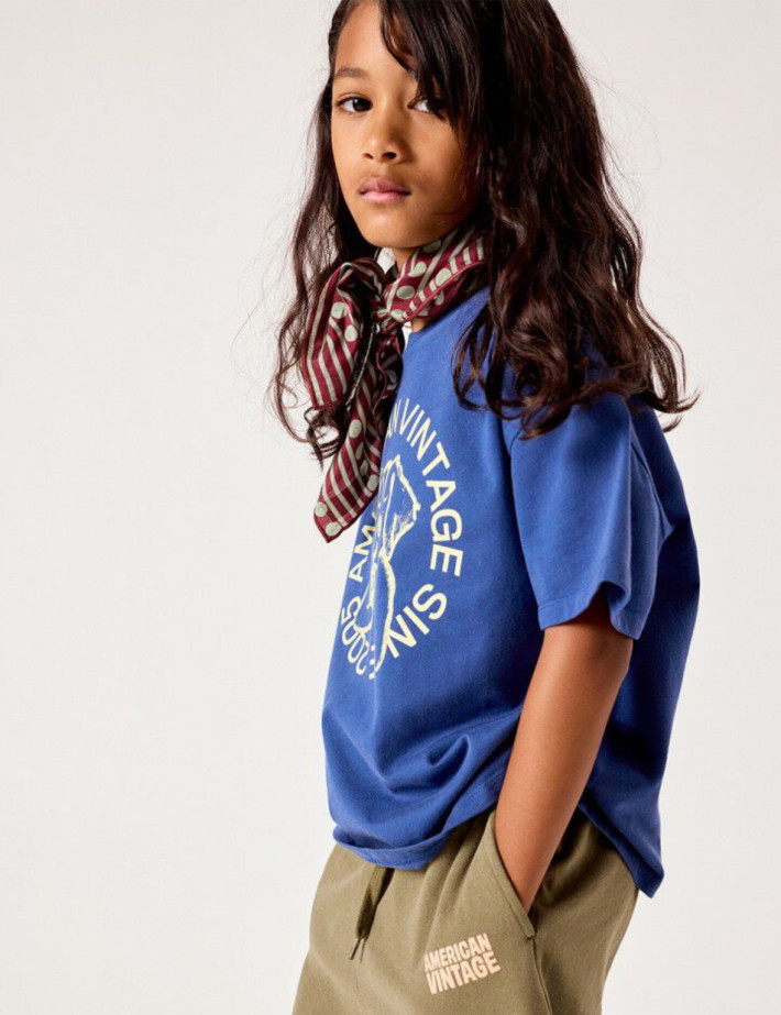 American Vintage T-Shirt Enfant Col Rond Imprimé Fizvalley Bleu Vintage - 9