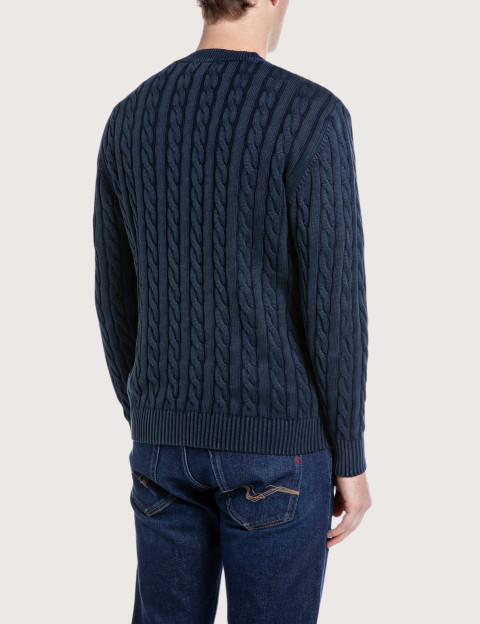 REPLAY Pull Homme en Maille Torsadée Marine C07W - 2