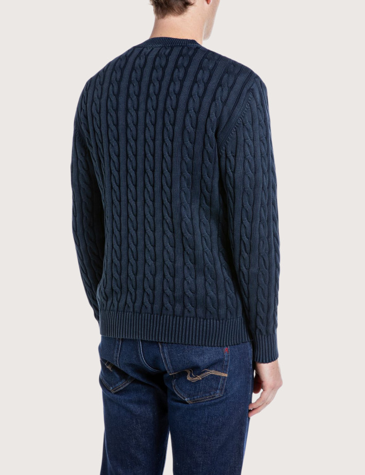 REPLAY Pull Homme en Maille Torsadée Marine C07W - 2