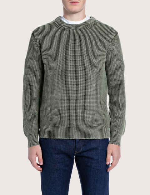 REPLAY Pull Homme en Maille Kaki Militaire C00H