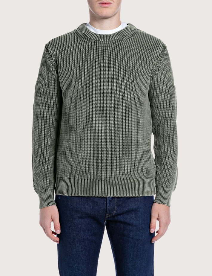 REPLAY Pull Homme en Maille Kaki Militaire C00H