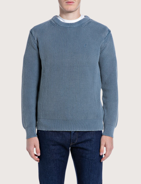 REPLAY Pull Homme en Maille Bleu de Chine C00C