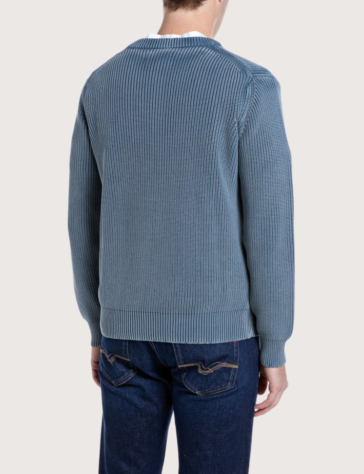 REPLAY Pull Homme en Maille Bleu de Chine C00C - 2
