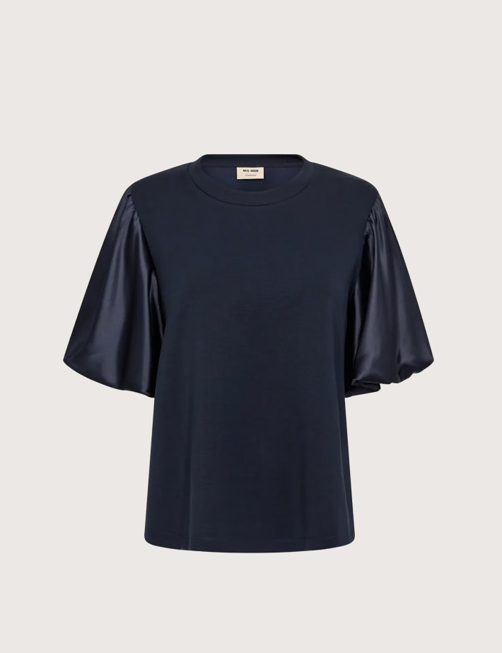MOS MOSH Sweat Femme Manches Courtes Duba Satiné Marine