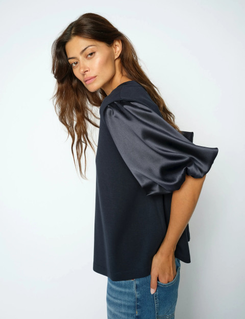 MOS MOSH Sweat Femme Manches Courtes Duba Satiné Marine - 4