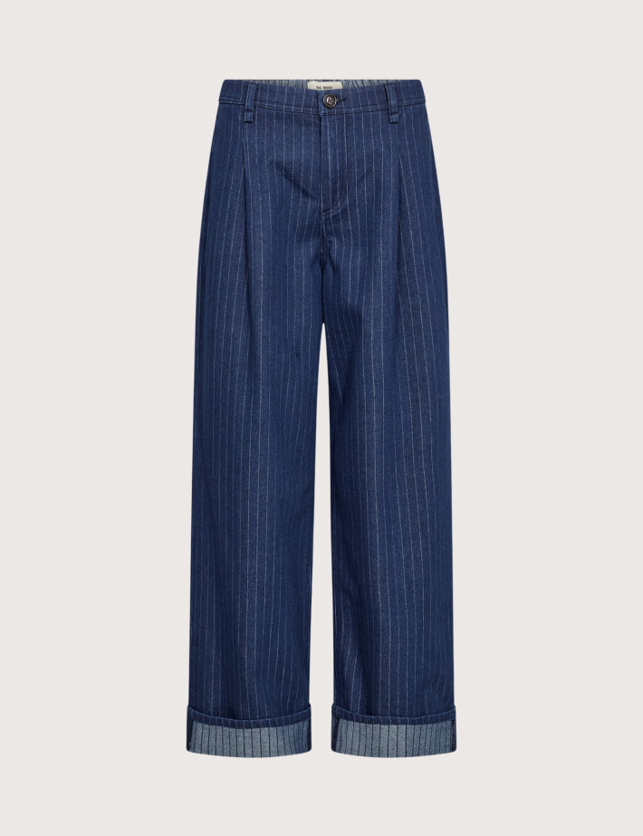 MOS MOSH Pantalon Femme Serit à Rayures Bleu Foncé