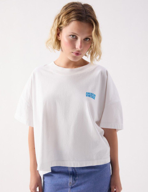 American Vintage T-Shirt Ample Manches Courtes Col Bateau Femme Gixy Blanc - 2