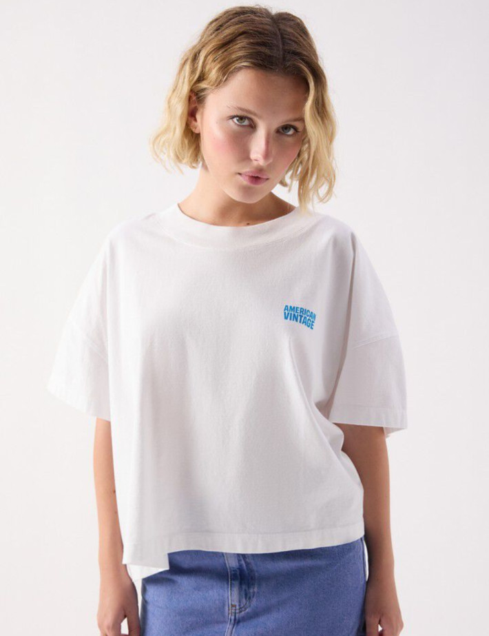 American Vintage T-Shirt Ample Manches Courtes Col Bateau Femme Gixy Blanc - 2