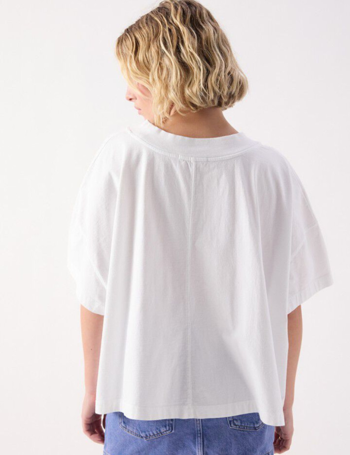 American Vintage T-Shirt Ample Manches Courtes Col Bateau Femme Gixy Blanc - 3