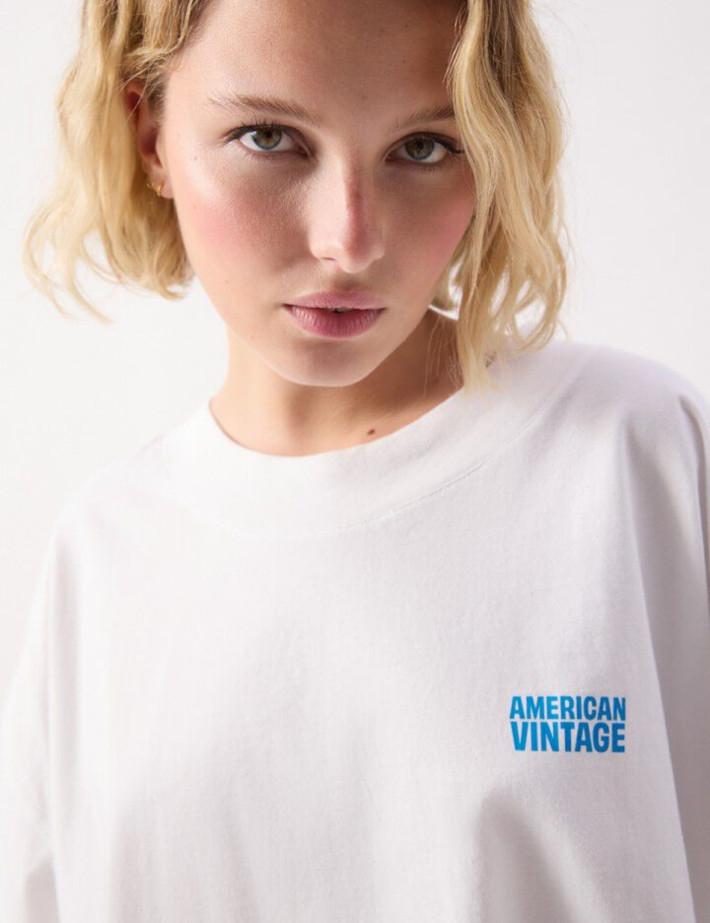 American Vintage T-Shirt Ample Manches Courtes Col Bateau Femme Gixy Blanc - 4