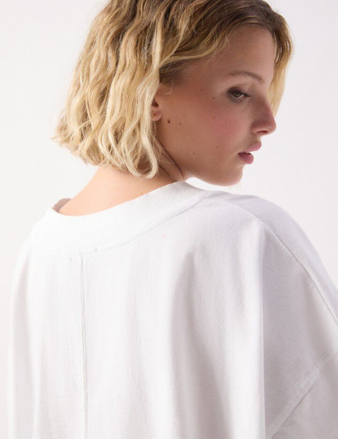American Vintage T-Shirt Ample Manches Courtes Col Bateau Femme Gixy Blanc - 6