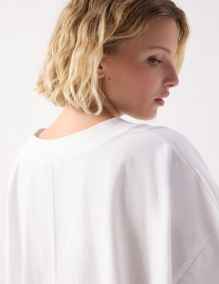 American Vintage T-Shirt Ample Manches Courtes Col Bateau Femme Gixy Blanc - 6