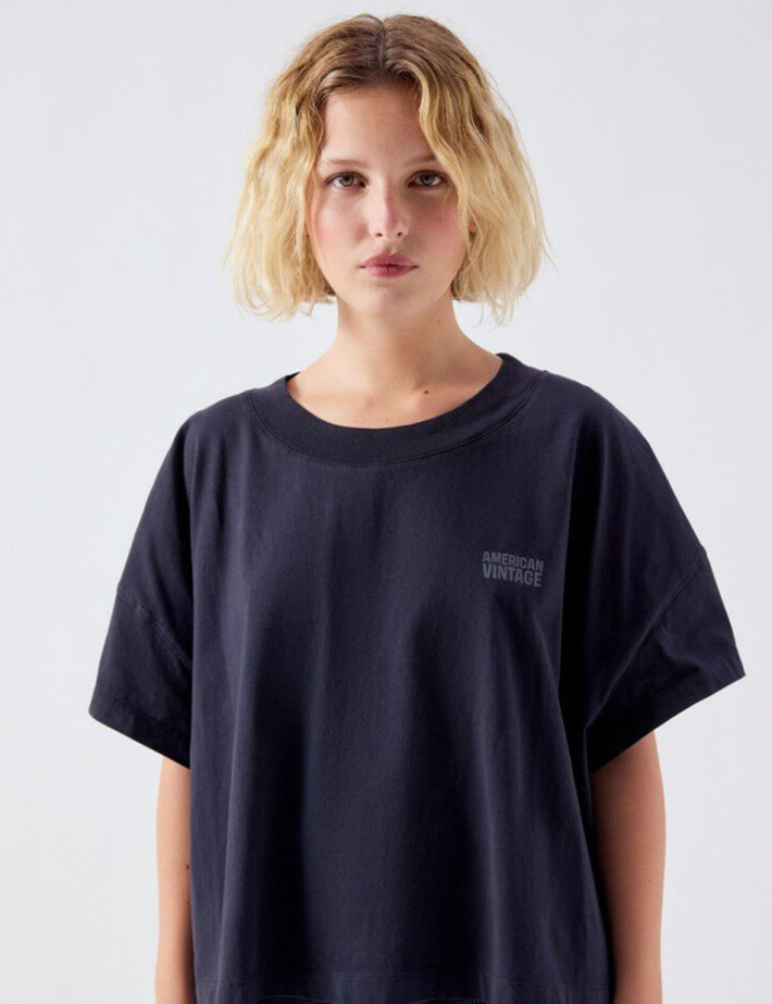 American Vintage T-Shirt Ample Manches Courtes Col Bateau Femme Gixy Noir - 2