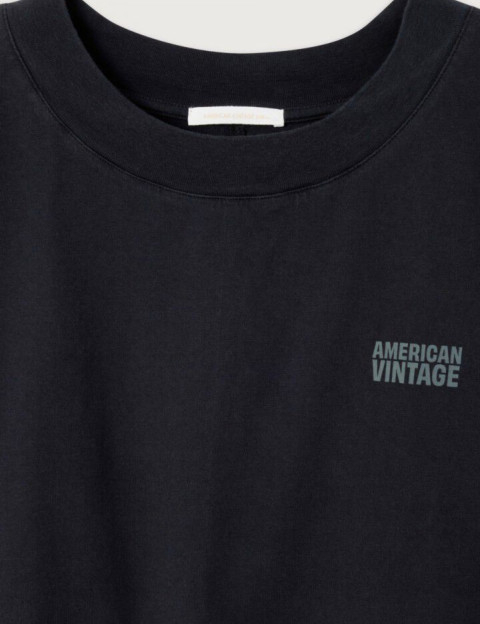 American Vintage T-Shirt Ample Manches Courtes Col Bateau Femme Gixy Noir - 6
