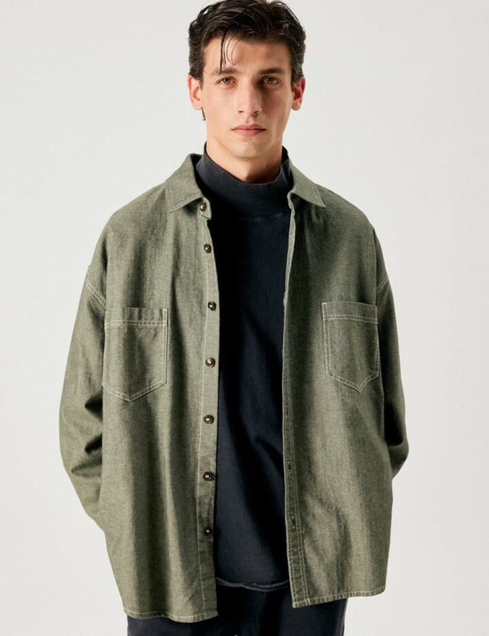 American Vintage Chemise Manches Longues Homme Lofway Stone Kaki - 2