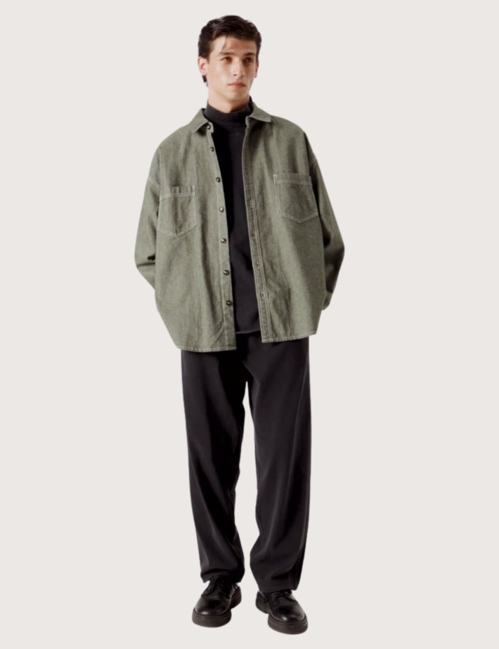 American Vintage Chemise Manches Longues Homme Lofway Stone Kaki - 5