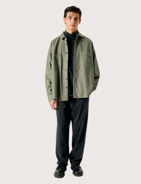 American Vintage Chemise Manches Longues Homme Lofway Stone Kaki - 6