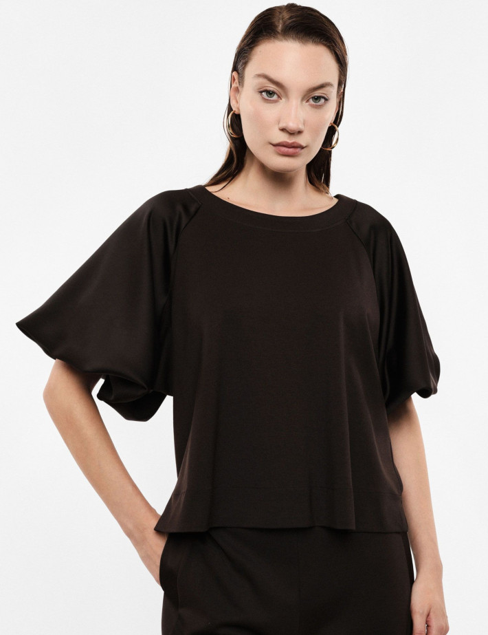 IMPERIAL Sweat Femme Manches Ballon Satin Noir - 2