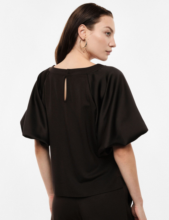 IMPERIAL Sweat Femme Manches Ballon Satin Noir - 3