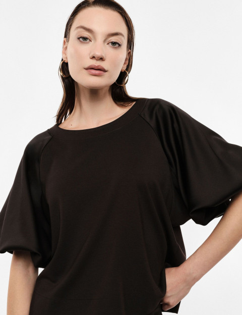 IMPERIAL Sweat Femme Manches Ballon Satin Noir - 4