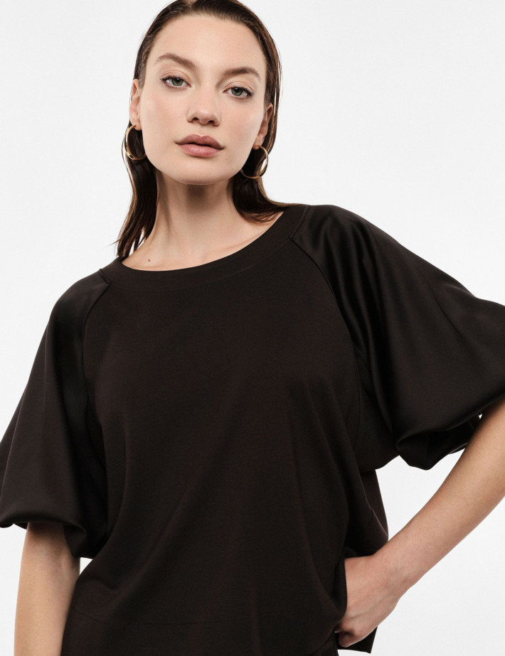 IMPERIAL Sweat Femme Manches Ballon Satin Noir - 4