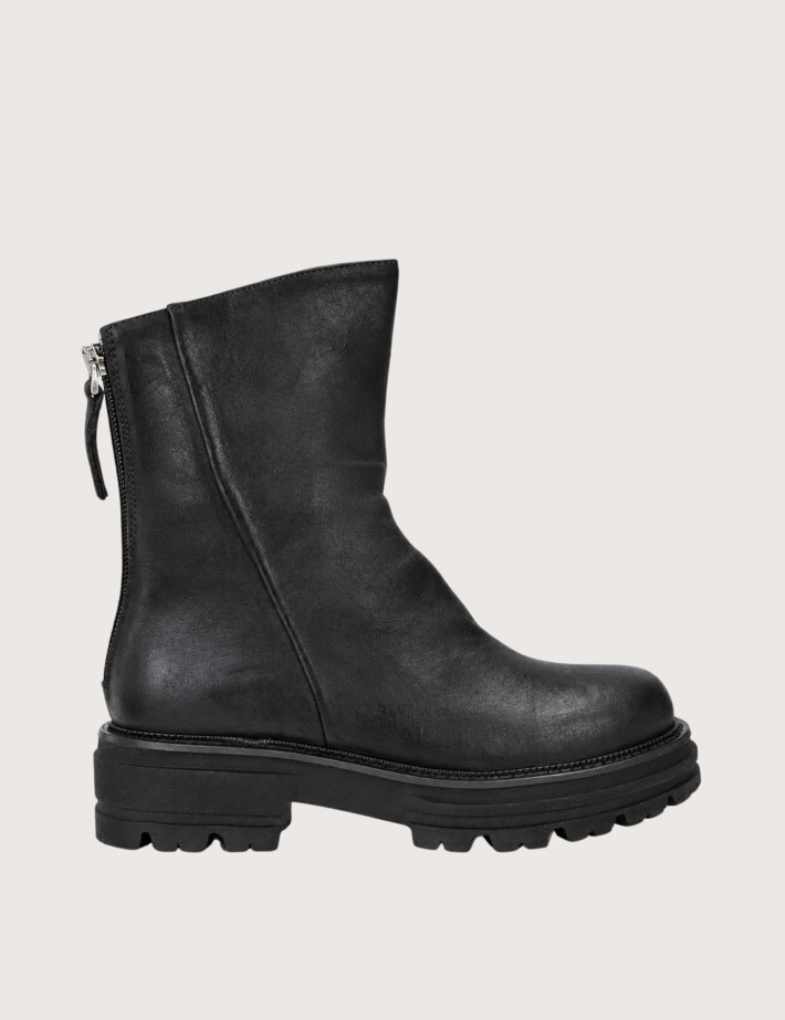 Bottines Femme Zip Arrière en Cuir Noir