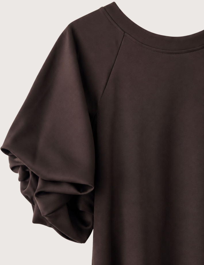 IMPERIAL Robe Courte Trapèze Manches Ballon Satin Marron - 2
