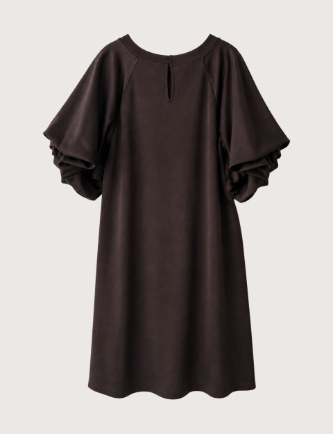 IMPERIAL Robe Courte Trapèze Manches Ballon Satin Marron - 3