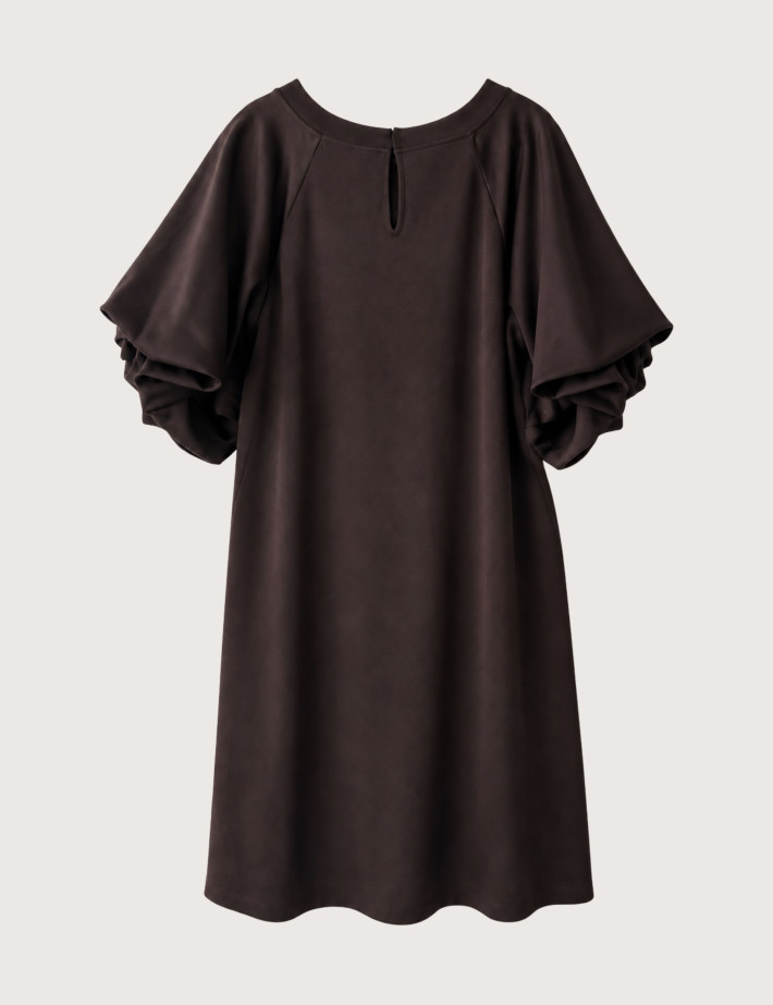 IMPERIAL Robe Courte Trapèze Manches Ballon Satin Marron - 3