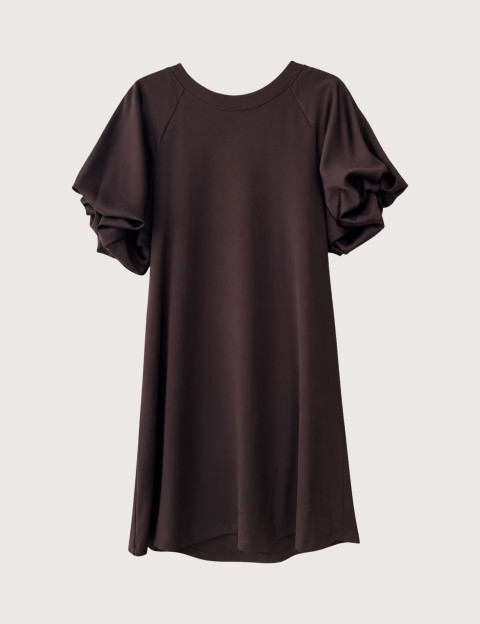 IMPERIAL Robe Courte Trapèze Manches Ballon Satin Marron
