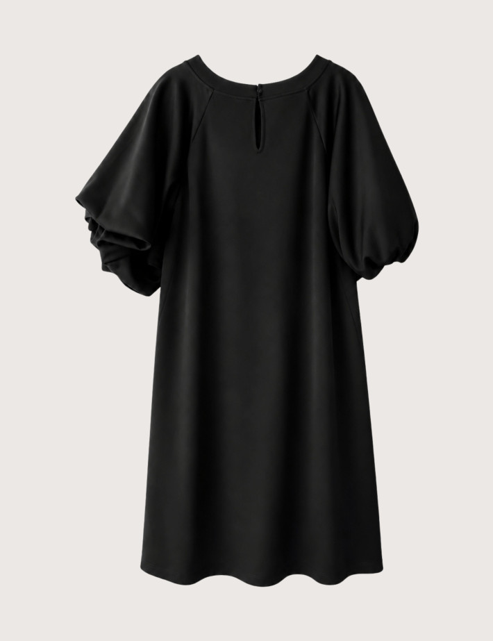 IMPERIAL Robe Courte Trapèze Manches Ballon Satin Noir - 3
