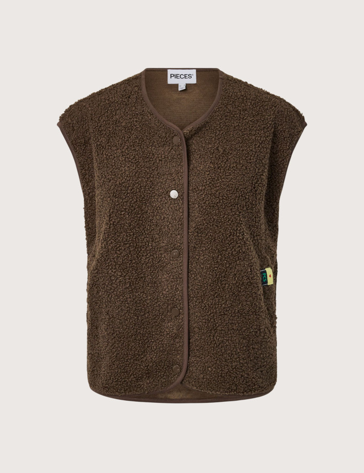 PIECES Gilet Femme Sans Manches Katty Teddy Noos Gris