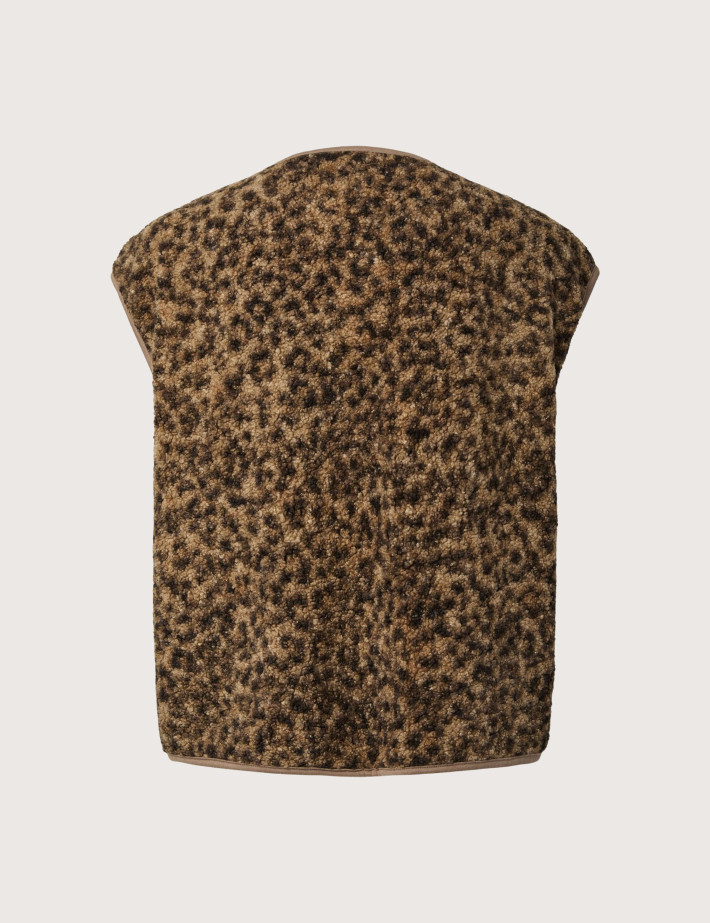 PIECES Gilet Femme Sans Manches Katty Teddy Noos Taupe Léopard - 3