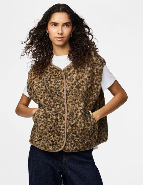 PIECES Gilet Femme Sans Manches Katty Teddy Noos Taupe Léopard - 2