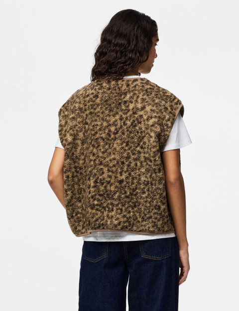 PIECES Gilet Femme Sans Manches Katty Teddy Noos Taupe Léopard - 5