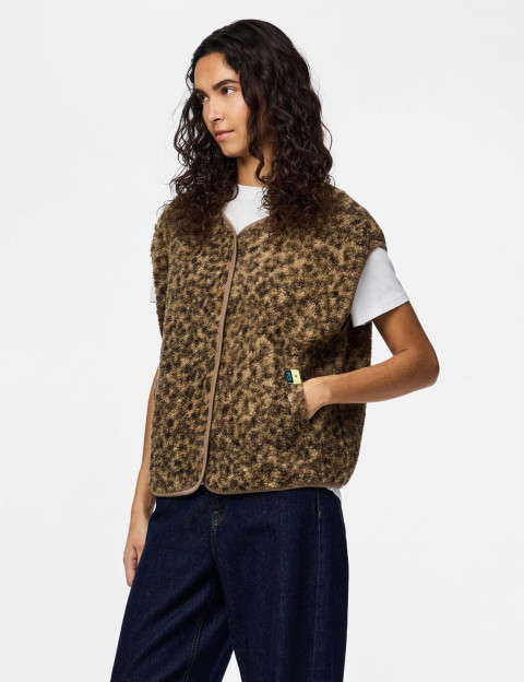 PIECES Gilet Femme Sans Manches Katty Teddy Noos Taupe Léopard - 6