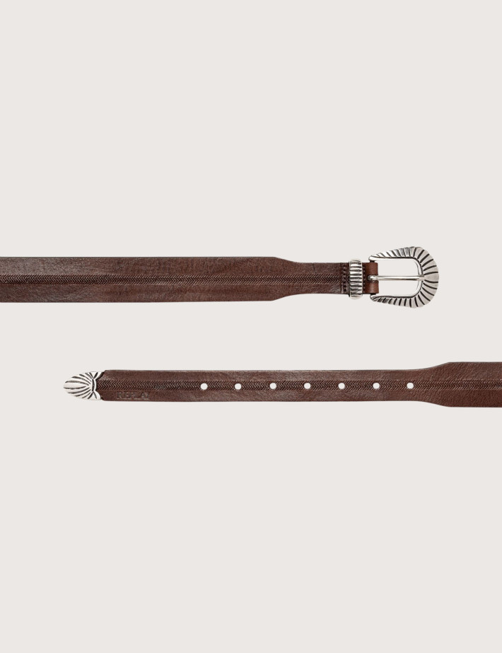 REPLAY Ceinture Mixte Boucle en Argent Marron C06D