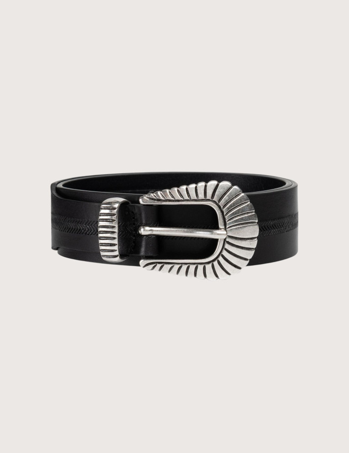 REPLAY Ceinture Mixte Boucle en Argent Noir C098