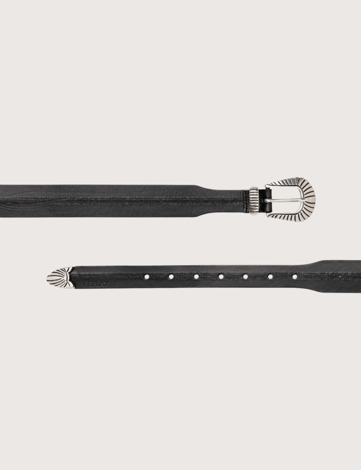REPLAY Ceinture Mixte Boucle en Argent Noir C098 - 2
