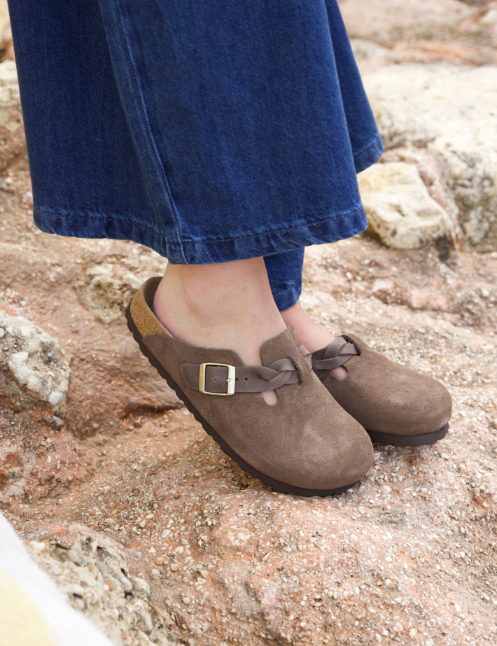 Birkenstock Sabots Femme Boston Braided Suède Marron