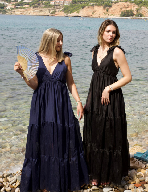 Blu Royal Robe Longue Doublure Marine